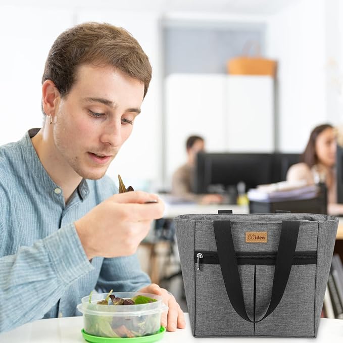 CCidea Lunch Bag for Women Men, Simple Insulated Lunch Box, Reusable Lunch Boxes for School Work Travel (Gray, Medium)
