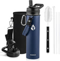 Insulated Water Bottle 24oz, Triple Wall Vacuum Stainless Steel (Cold for 48 Hrs, Hot for 24Hrs), Leak Proof & Non-BPA, 24oz Hydro Water Flask with Paracord Handle & Straw Spout Lids