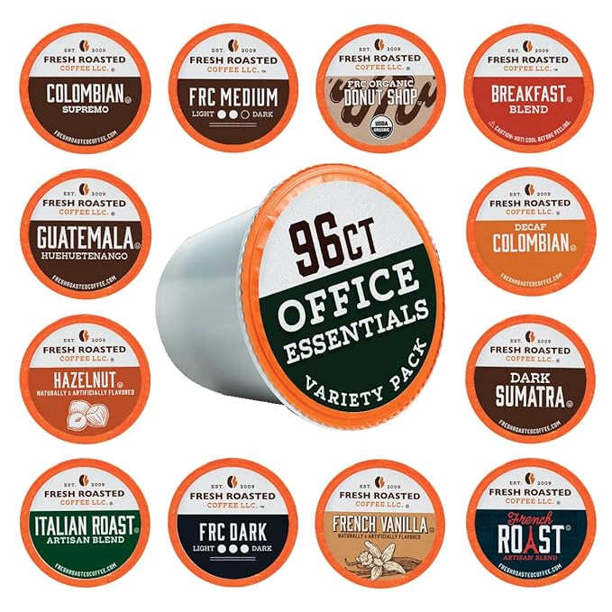 Fresh Roasted Coffee, Office Essentials Variety Pack, K-Cup Compatible, 96 Count