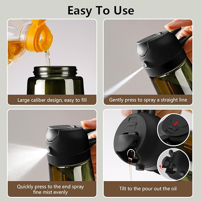 Olive Oil Dispenser and Oil Sprayer – 16oz/470ml Glass Light-Proof Oil Pourer for Kitchen, Air Fryer, Cooking, Salad, and BBQ