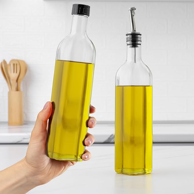 Zulay Olive Oil Dispenser For Kitchen, Glass Oil Container With Spout, Oil Decanter/Cruet Dispenser, Bottle Dispenser With Pourers and Funnel, 1 Pack (Clear)