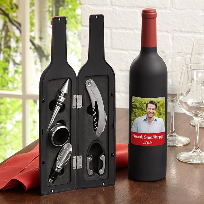 Let's Make Memories Personalized Photo 5-Piece Wine Tool Set - Wine Bottle Opener - Gold