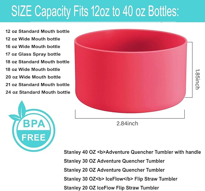 QIANHAI Protective Silicone Boots for Stanley Quencher Adventure 40oz Tumbler & IceFlow 30oz 20oz -Sport Water Bottle Bottom Sleeve Fits Hydro Flask -Stanley Cup Accessories (1Red)