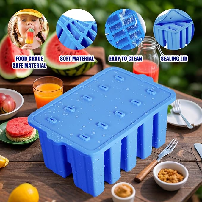 Silicone Popsicles Molds,Popcylce Molds,Food Grade Reusable Popsicle Molds for Kids,Homemade Popsicles Molds,Ice Cream Mold,Ice Pop Molds Maker with Popsicle Stick,Popsicle Bag,Funnel (Blue)