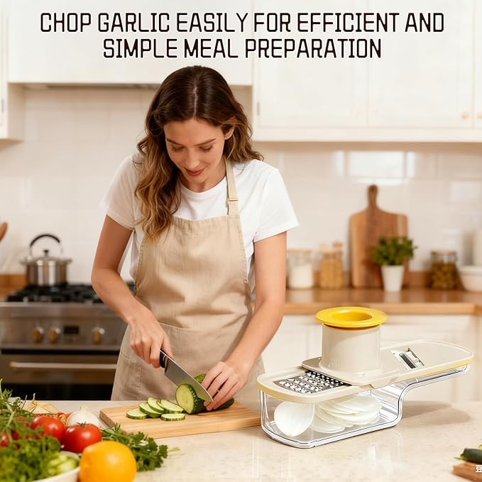 Mini Garlic Slicer Multi-Functional Mandoline Slicer Veggie Garlic Ginger Grinder Vegetable Mandoline Cutter Veggie Shredder with Container (Green)