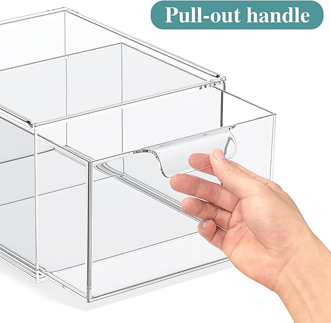 6 Pack Stackable Makeup Organizer and Storage, Acrylic Organizers，Clear Plastic Storage Drawer with Pull-Out Handles for Vanity, Undersink, Kitchen Cabinets, Pantry