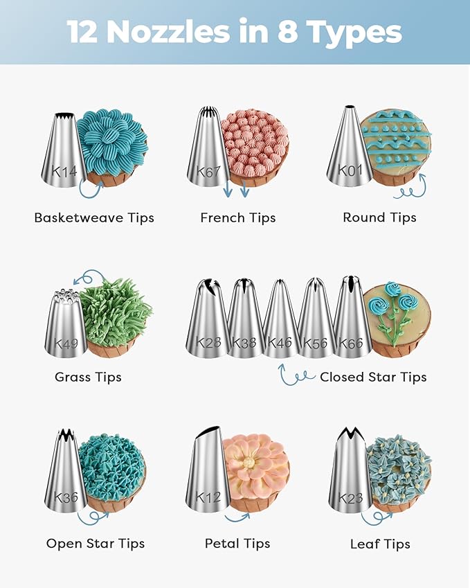 Kootek 71PCs Cake Decorating Kit, Baking Supplies Tools - Includes Cake Stand Turntable, 12 Icing Piping Tips Set, 2 Frosting Spatulas, 3 Scrapers, 50+2 Piping Bags, Coupler, Video Tutorial, Booklet