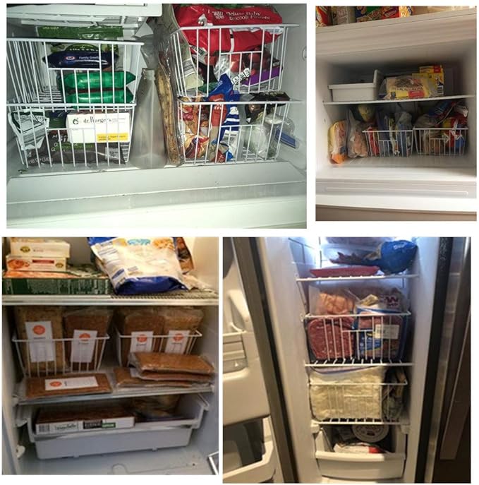 16Lx12W inch Wider Freezer Storage Organizer Baskets Container, Deep Metal Wire Chest Upright Refrigerator Divider Bins with Built-in Handles for Cabinet, Pantry, Closet, Kitchen(6)