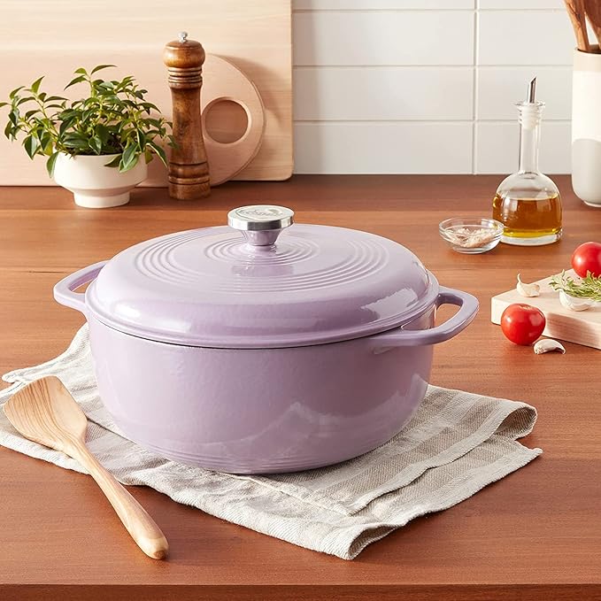 Lodge 3 Quart Enameled Cast Iron Dutch Oven with Lid – Dual Handles – Oven Safe up to 500° F or on Stovetop - Use to Marinate, Cook, Bake, Refrigerate and Serve – Lilac