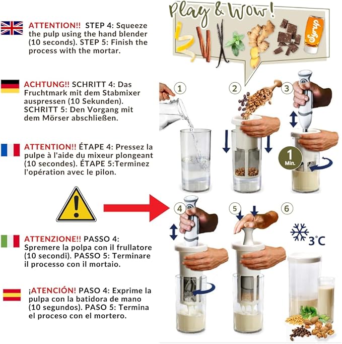 Vegan Milker Mulsi Soul Multifunctional Strainer Filter – Homemade Vegetable Milk, Burmese Tofu, etc. Maximum Emulsion with Interchangeable Discs. 1 Litre in 1 Minute. Ebook Recipes - Made in Spain