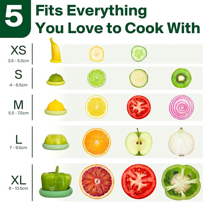 Food Huggers 5pc Reusable Silicone Food Savers | BPA Free & Dishwasher Safe | Fruit & Vegetable Produce Storage for Onion, Tomato, Lemon, Banana, Cans & More | Round, Sage Green