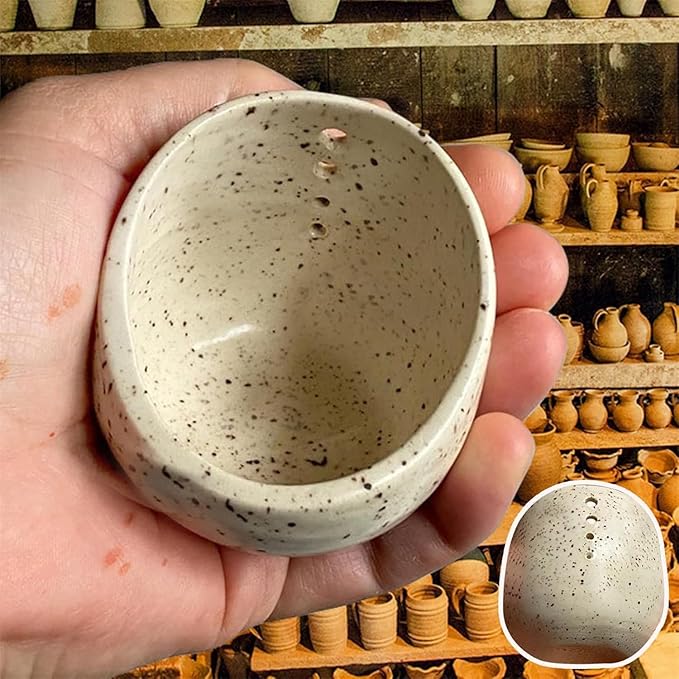 Pottery Herb Stripper, Herb Stripper Bowl Ceramic,Pottery Herbal Stripper, Handmade Pottery Different Round Hole Sizes for Peeling off the Leafy Assembly (A)