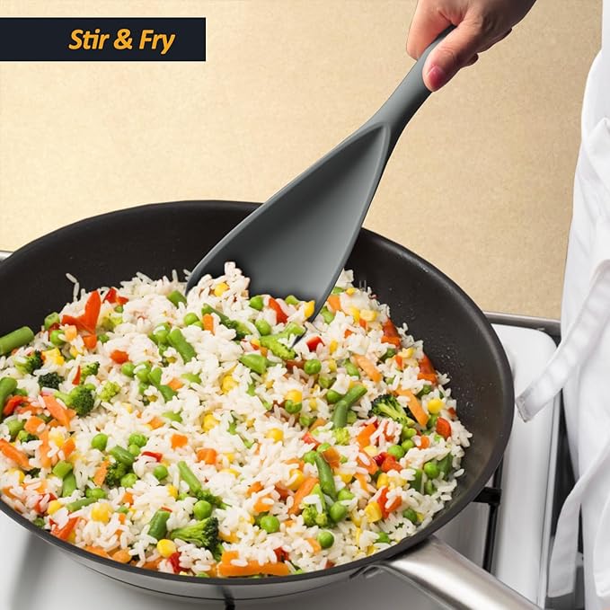 Silicone Spatula Spoon, Great for Both Cooking and Serving Durable BPA-Free Matte Black Silicone, Seamless Design, Safe for Nonstick Cooking Surfaces, 2-Pcs, Gray