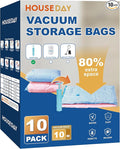 HOUSE DAY 10 Medium Vacuum Storage Bags with Pump,Space Saving Vacuum Seal Bags For Clothing Travel,Vacuum Storage Bags For Clothes, Bedding, Moving, Camping, Toys, Travel & Organization, Hand Pump