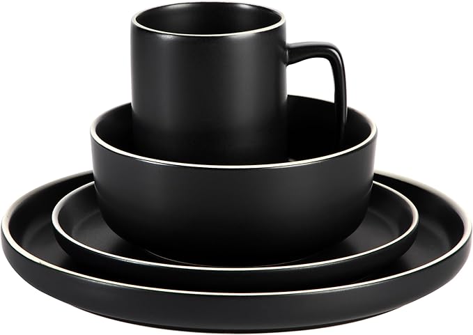 Gibson Home Zuma Nuevo 32 Piece Plates, Bowls, and Mug (Service for 8) Dinnerware Set - Black