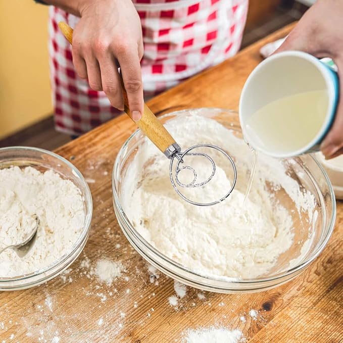 Danish Dough Whisk Bread Mixer，2 Pack Premium Stainless Steel Dutch Whisk With a Dough Scraper for Bread, Pastry or Pizza Dough - Perfect Baking