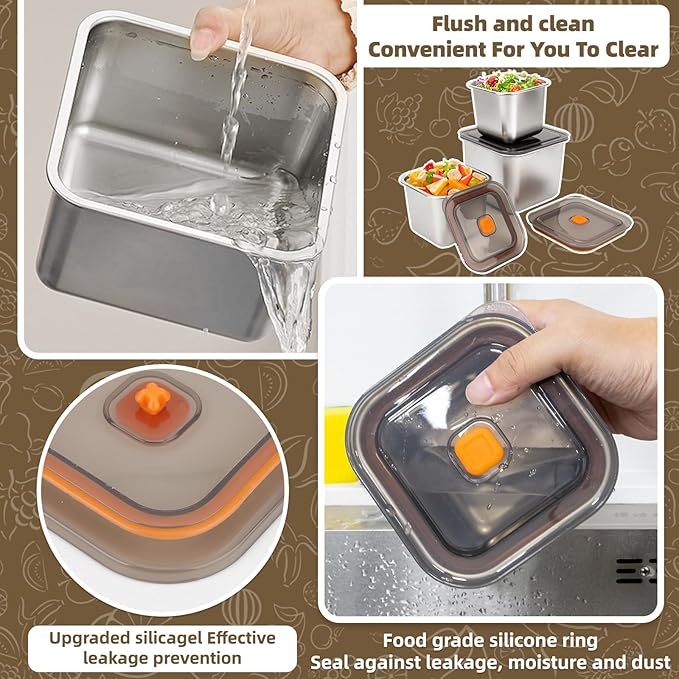 2 PCS Stainless Steel Food Storage Containers(100oz) with Lids Leak Proof & Airtight | Square Stainless steel freezer Containers,For Meal Prep,Fruit,Snack,Freezer