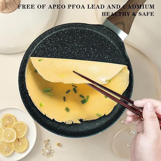 Nonstick Crepe Pan, 8.5 Inch Griddle Pan, Fry Pans for Cooking Eggs, Omelettes, and More - Non-Stick Marble Coating Skillet Induction Compatible