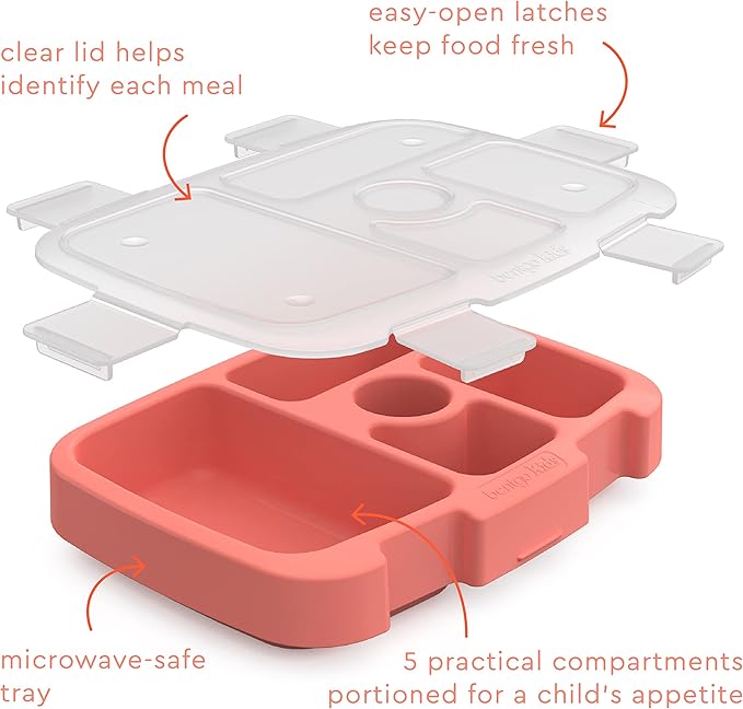 Bentgo® Kids Tray with Transparent Cover - Reusable, BPA-Free, 5-Compartment Meal Prep Container with Built-In Portion Control for Healthy, At-Home Meals & On-the-Go Lunches (Coral)