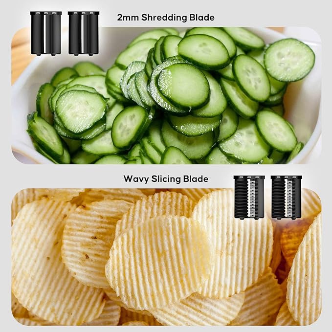 Electric Cheese Grater, 300W DC Motor Rotary Cheese Grater with 5 Different Shapes of Blades, Vegetable Cutter for Potato, Nuts, Kitchen Chopper with Non-slip Suction Base, Red
