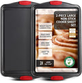 Baking Sheet Set, 2-Piece Large Cookie Sheet Set with Silicone Handles, Steel Baking Pan, Baking Sheets for Oven, BPA Free Cookie Sheets for Baking Nonstick Set, Premium Sheet Pan, Black Baking Tray