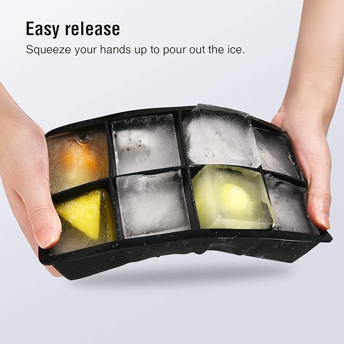 Ice Cube Trays with Lids Large Size Silicone Square Ice Cube Molds for making 8 Giant Ice Cubes for Whiskey and Cocktails, Keep Drinks Chilled, Reusable and BPA Free 2 Pack