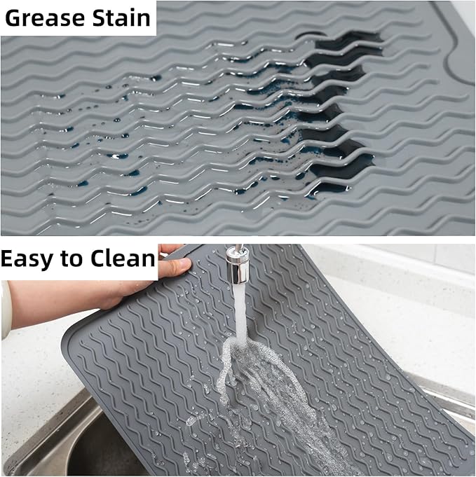 Blackstone Griddle Accessories Silicone Grill Side Shelf Tool Mat, Outdoor BBQ Spatula Mat, with Drip Pad Kitchen Countertop Heat Resistant Mat (Grey)