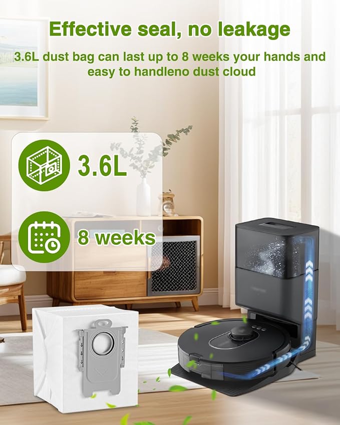 VBN 22 Packs Q5 Dust Bags for Roborock S8 Pro Ultra, S8+, Q7 Max+, Q5+, Q5 Max+, S7 Max Ultra,S7 Maxv Ultra and Q8 Max+ Robot Vacuum, disposable vacuum bag replacement, 3.6L Large Capacity