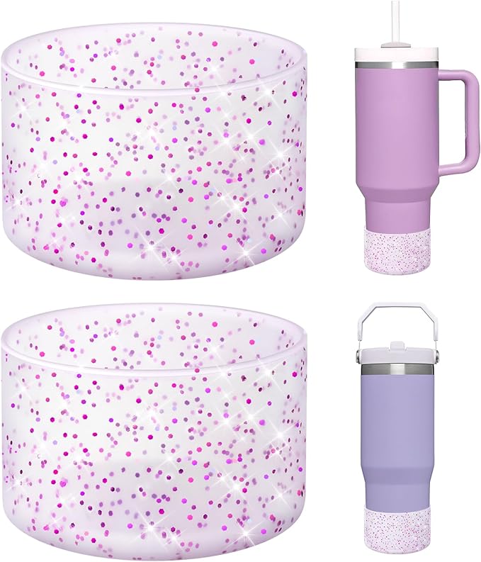 WUQID 2 Pack Bling Silicone Boot Compatible with Stanley Quencher Adventure 40oz & Stanley IceFlow 20oz 30oz, Reduces Dents Protective Silicone Water Bottle Bottom Cover Sleeve