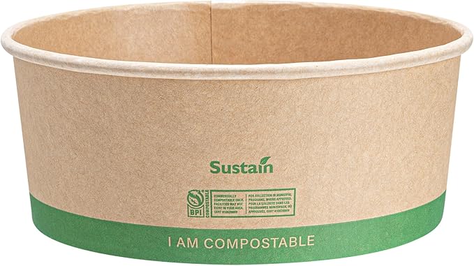 Restaurantware Compostable Paper Food Containers 200 Pack Of 37 oz BPI-Certified Round Kraft Salad Bowls Disposable Grease-Resistant Meal Prep Take Out Containers For Ice Creams, Soups, Snacks