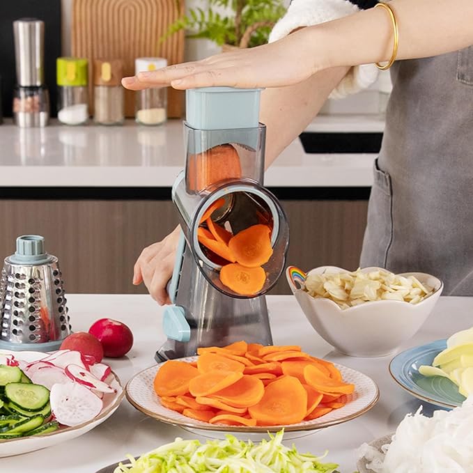 Cheese Grater,Rotary Cheese Grater with Handle, Multifunctional Rotary Cheese Shredder Effortlessly Grates Cheese, Vegetables, and Fruits (Blue)