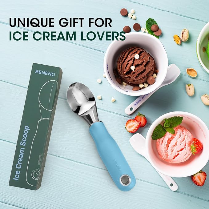Beneno Heavy Duty Ice Cream Scoop - Upgraded Anti-Fracture Design, Comfortable Grip Long Handle, Effortless Scooping & Dishwasher Safe, Aqua