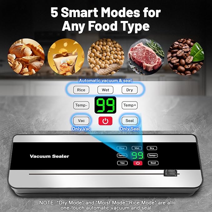 Cordless Vacuum Sealer Machine with UV-C Light, Digital Display & Built-in Cutter, Compact Rechargeable Food vacuum Sealer for Dry & Moist Foods, Includes 10 Pre-cut Bags & 1 Roll Bag (Black)