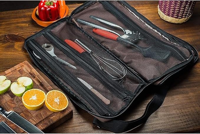 EVERPRIDE Chef Knife Bag Holds 20 Knives PLUS Large Zippered Compartment for Kitchen Tools – Durable, Large Knife Bag for Chefs – Knives Not Included