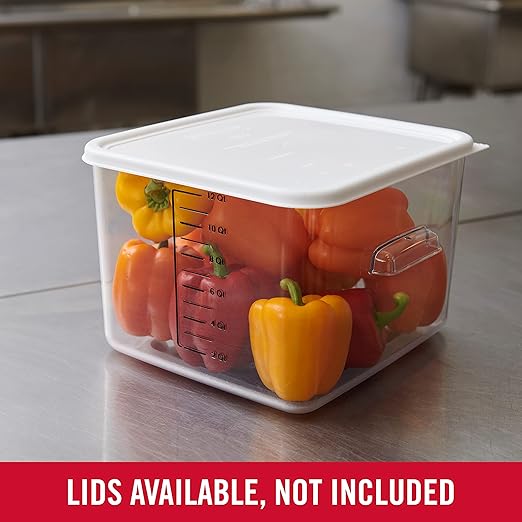 Rubbermaid Commercial Products, Space Saving Square Food Storage Container, 12 Quart, Clear, for Kitchen/Sous Vide/Meal Prep