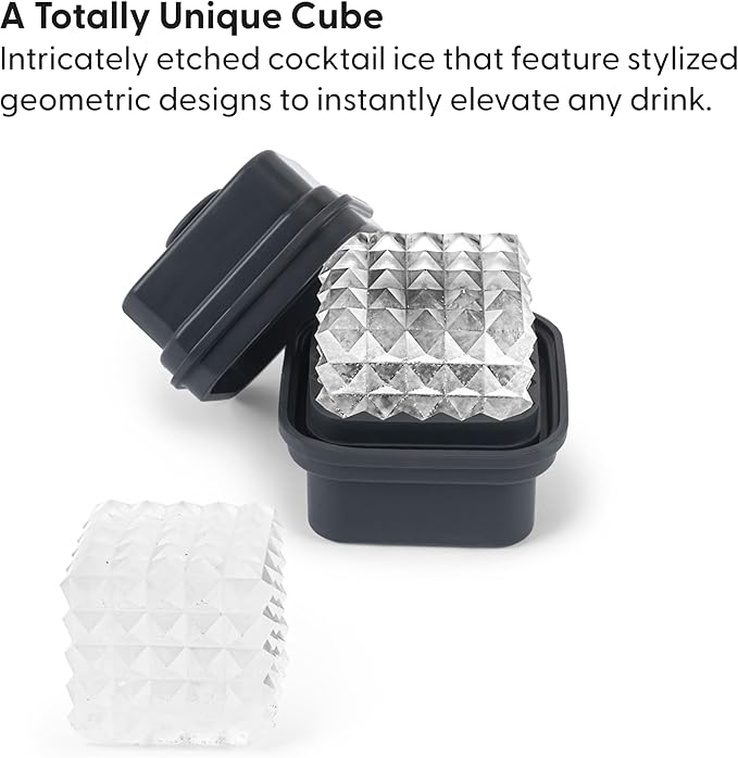 W&P Prism Single Ice Mold, Perfect Etched Large Cube, Slow Melting for Whiskey and Cocktails, Food Grade Premium Silicone, Dishwasher Safe, BPA Free