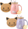 BigNoseDeer 2Pcs Kawaii Cat Mug Cute Tea Cup with Infuser Ceramic Coffee Mugs Cute Cool Preppy Stuff Gifts for Women Birthday Gifts for Cat lovers13oz