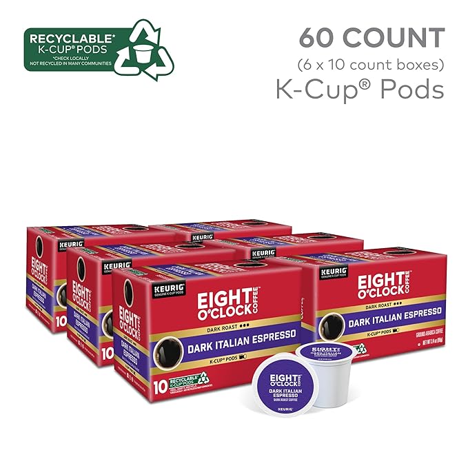 Eight O'Clock Coffee Dark Italian Roast Keurig Single-Serve K-Cup Pods, Dark Roast Coffee, 60 Count