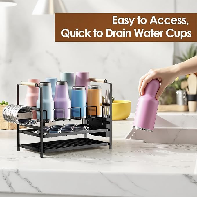 Housolution Water Bottle Organizer Drying Rack for 10 to 40 oz Cups, Multifunctional 8 Slots Tumbler Organizer Cup Holder Rack Compatible with Stanley, Owala, Simple Modern and Other Brands
