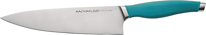 Rachael Ray Cucina Japanese Stainless Steel Knife Kitchen Cutlery Wooden Block Set, 6 Piece, Agave Blue