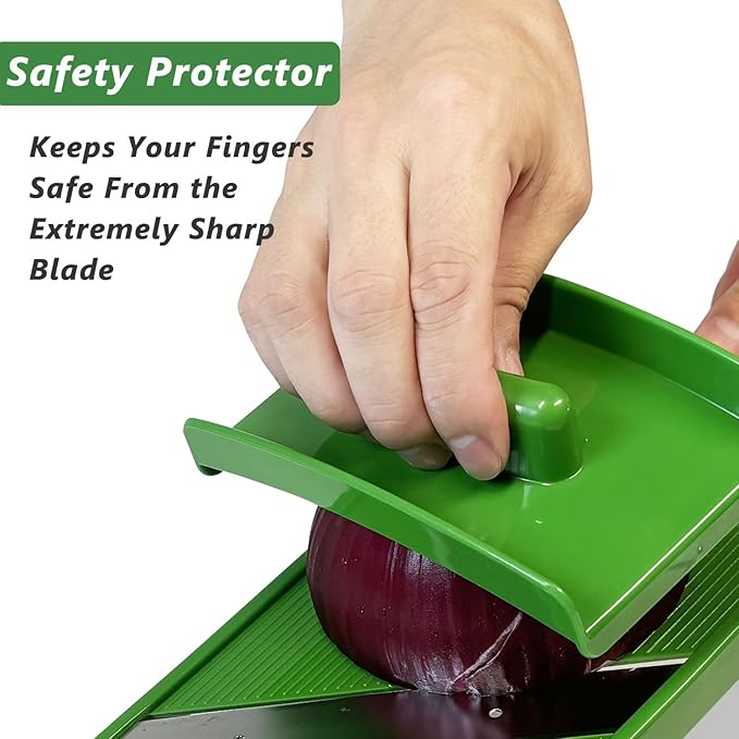 Fixed Thickness Vegetable Slicer – Ultra-Thin Cabbage Shredder for Salads, Jicama Tacos, Onion, Potato Chips – Fine Fluffy Cuts Mandoline Kitchen Tool(Green)