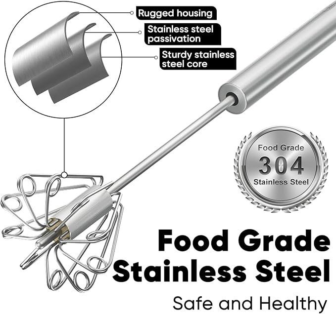Newness Whizzy Whisk, Stainless Steel Semi Automatic Blender for Home -Versatile Tool for Egg Beater, Milk Frother, Hand Push Whisk - Kitchen Utensil for Blending, Whisking, Beating & Stirring