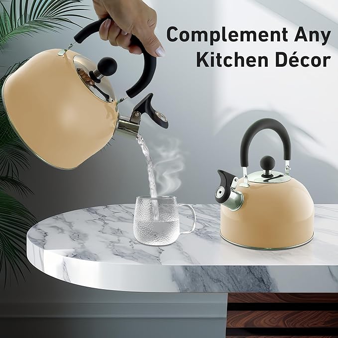 Lily's Home 2 Quart Stainless Steel Whistling Tea Kettle, the Perfect Stovetop Tea and Water Boilers for Your Home, Dorm, Condo or Apartment. (Pastel Green)