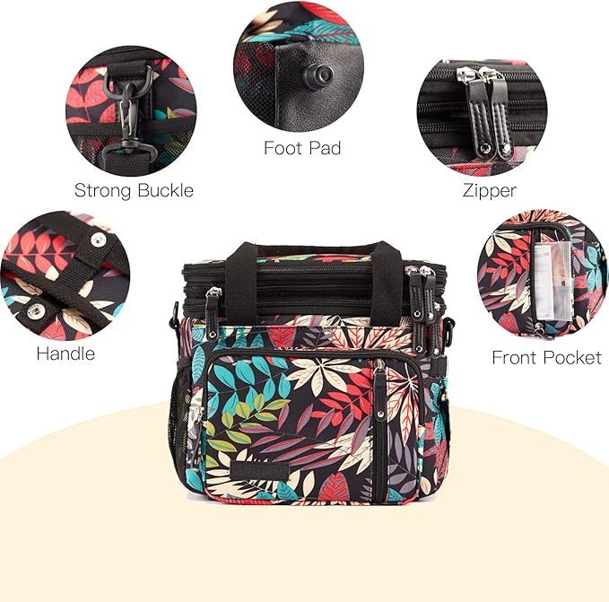 MOV COMPRA Leaf Printed Leakproof Expandable Large Double Deck Lunch Box Cooler Bag for Women Men, Beach Cooler Bag with Removable Shoulder Strap