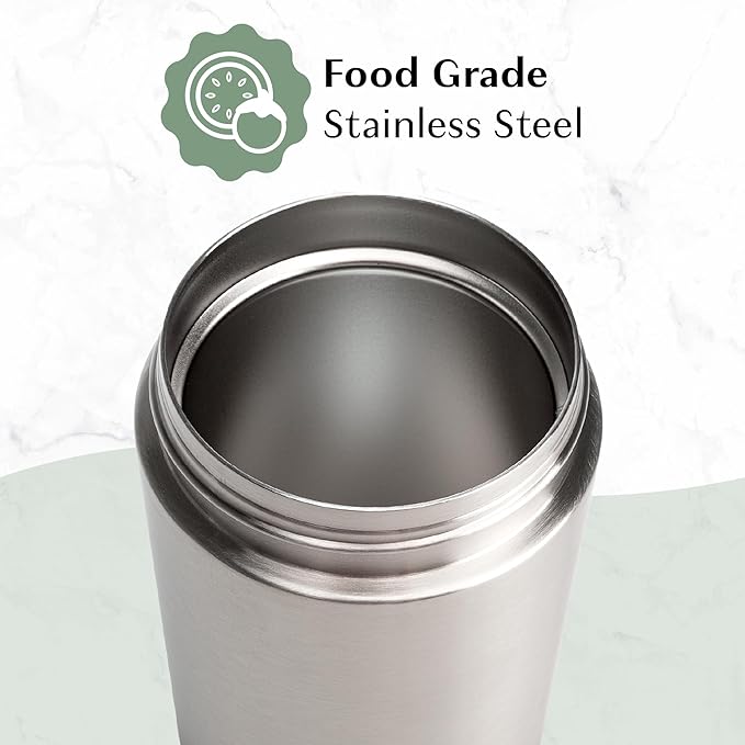 Goodful Stainless Steel Food Jar, Double Wall Vacuum Sealed Insulated Food Storage Container with Carry Handle Lid, 16-Ounce, Stainless Steel