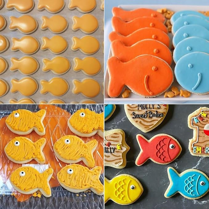 Fish Cookie Cutters Set,Cat food mold,Stainless Steel Sandwiches Cutters Biscuit Molds for Kids,5pcs Sturdy Cutters for Cookies,Sandwiches,Small to Large Size of 1.57",2.05",2.64",3.43",4.13".
