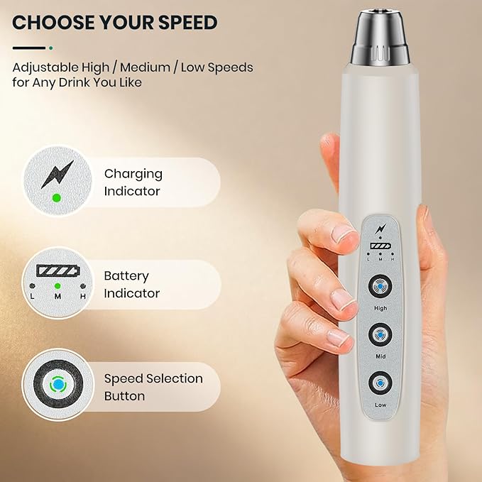 Milk Frother Handheld Rechargeable with Stand, Frother Wand Drink Mixer Electric Whisk for Coffee, Detachable With 3 Stainless Whisks, Hand Mixer for Lattes, Cappuccino, Matcha, Egg, Beige