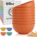 Homienly Large Bowl Set of 8, 60 oz Orange Wheat Straw Bowls, Unbreakable & Microwave Safe, Big Soup and Salad Bowls for Wedding, Party, Camping, Family Dining