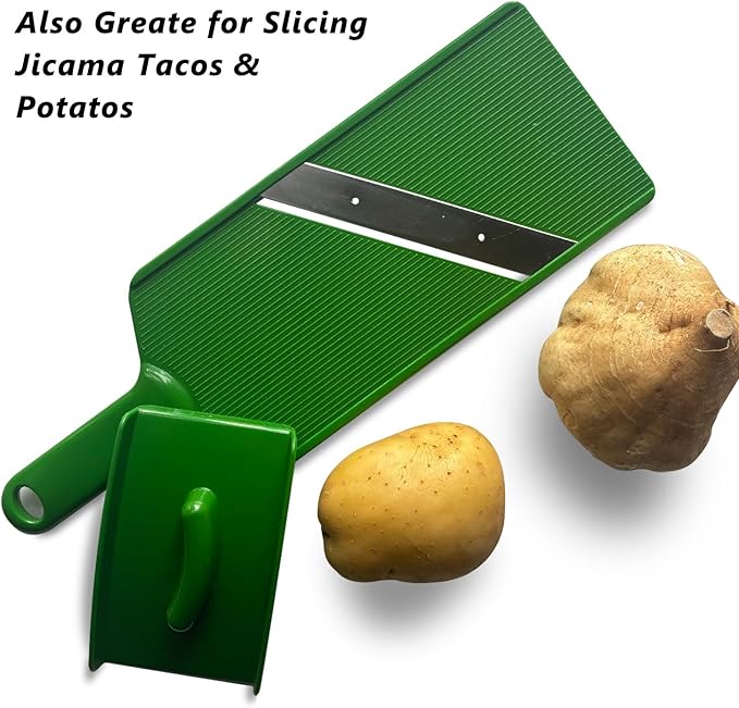 Fixed Thickness Vegetable Slicer – Ultra-Thin Cabbage Shredder for Salads, Jicama Tacos, Onion, Potato Chips – Fine Fluffy Cuts Mandoline Kitchen Tool(Green)