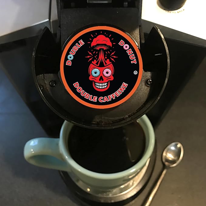 Double Donut Coffee High Caffeine Coffee Pods, Extra Strong Double Caffeine Dark Roast Coffee, Compatible with Keurig K Cups Brewers 72 Count